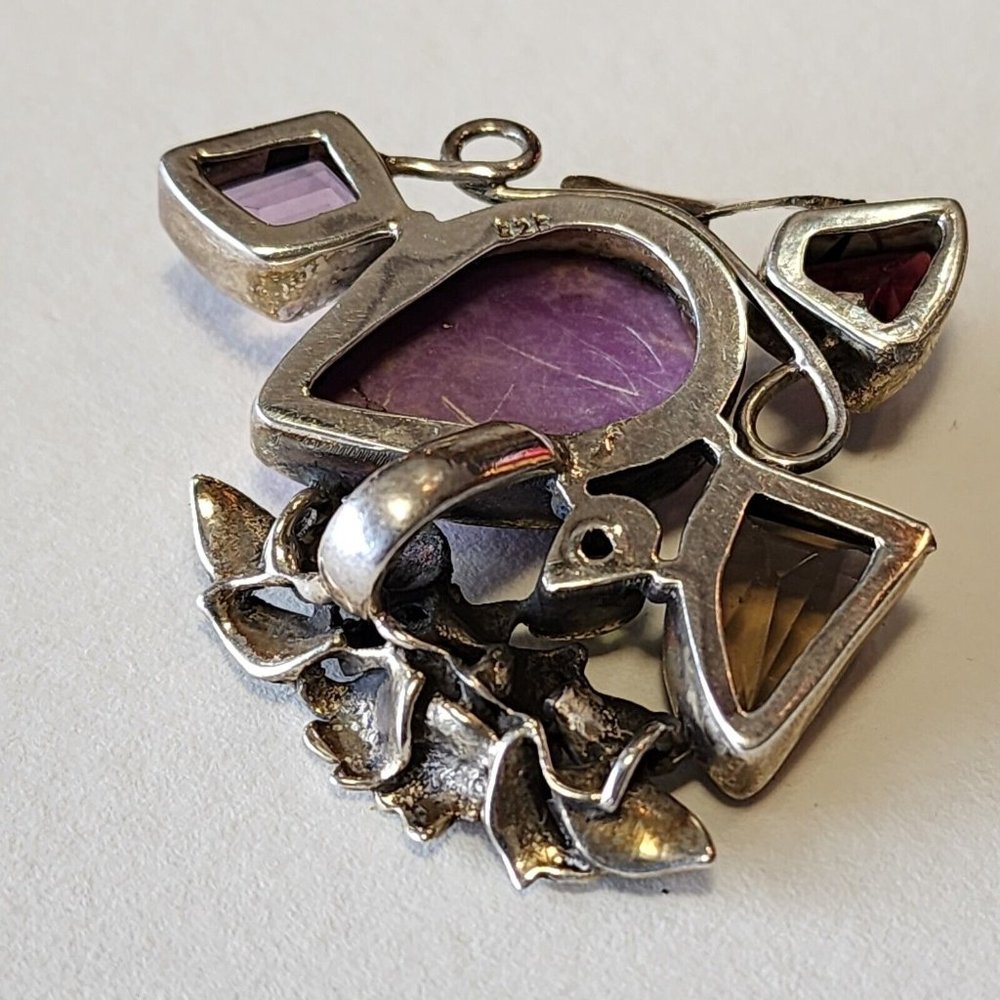 Vintage Sterling 925 Pendant Semi-precious Stones Floral Silver Work With 24... - Picture 14 of 16